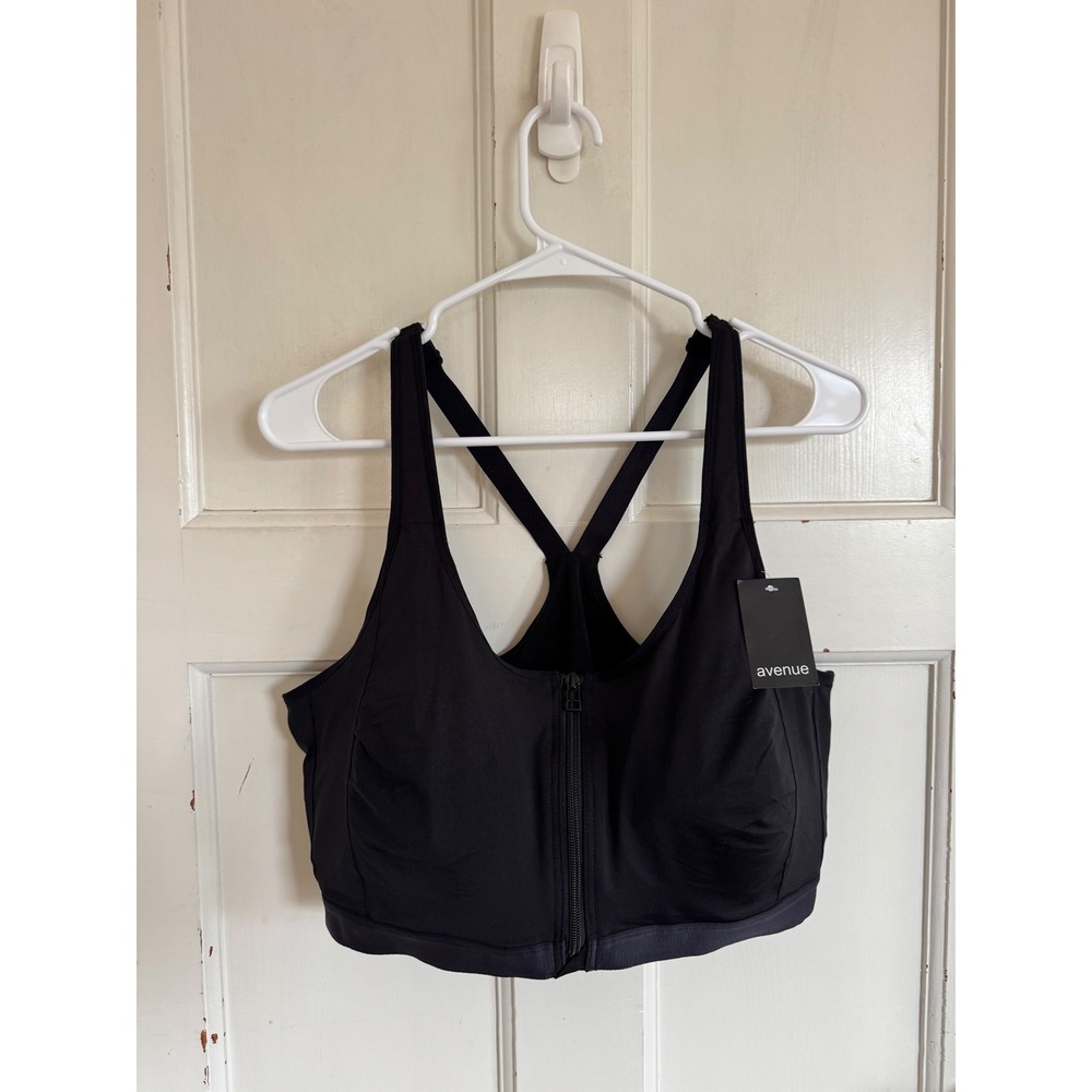 NWT‎ Avenue black front zip underwire sports bra size 46DD